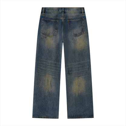 Men's Reverse Wash Whiskered Wide Leg Denim Jeans in jeans blue, alternate angle