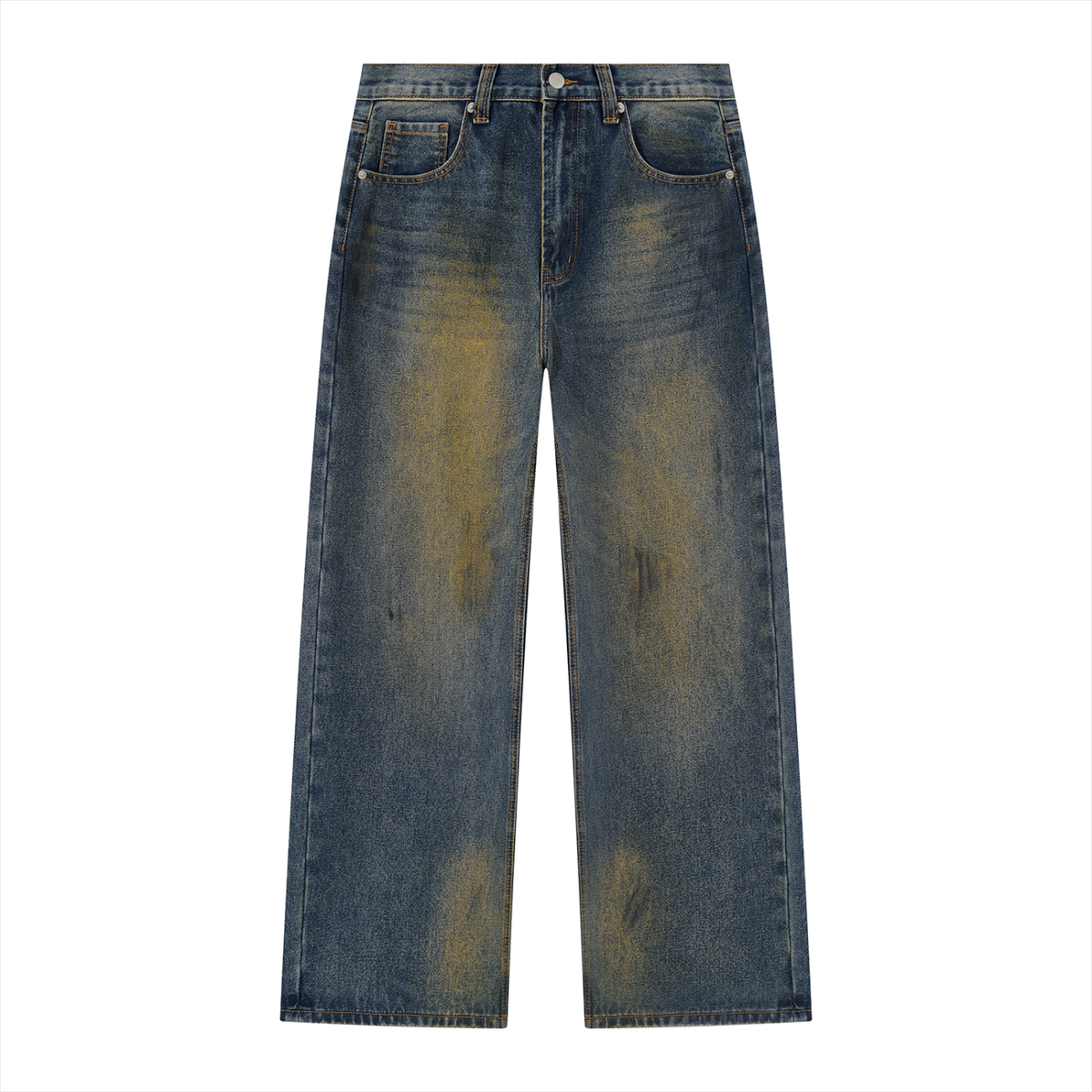 Men's Reverse Wash Whiskered Wide Leg Denim Jeans in jeans blue