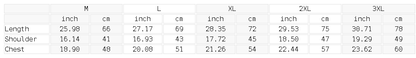 Size chart for the Men's Sleeveless Cotton Tank Top