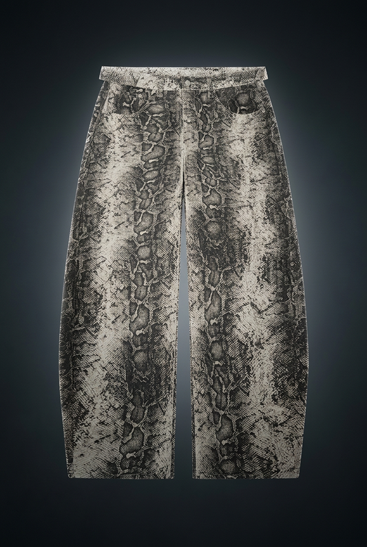 Men's Snake Print Barrel Leg Pants, view 1
