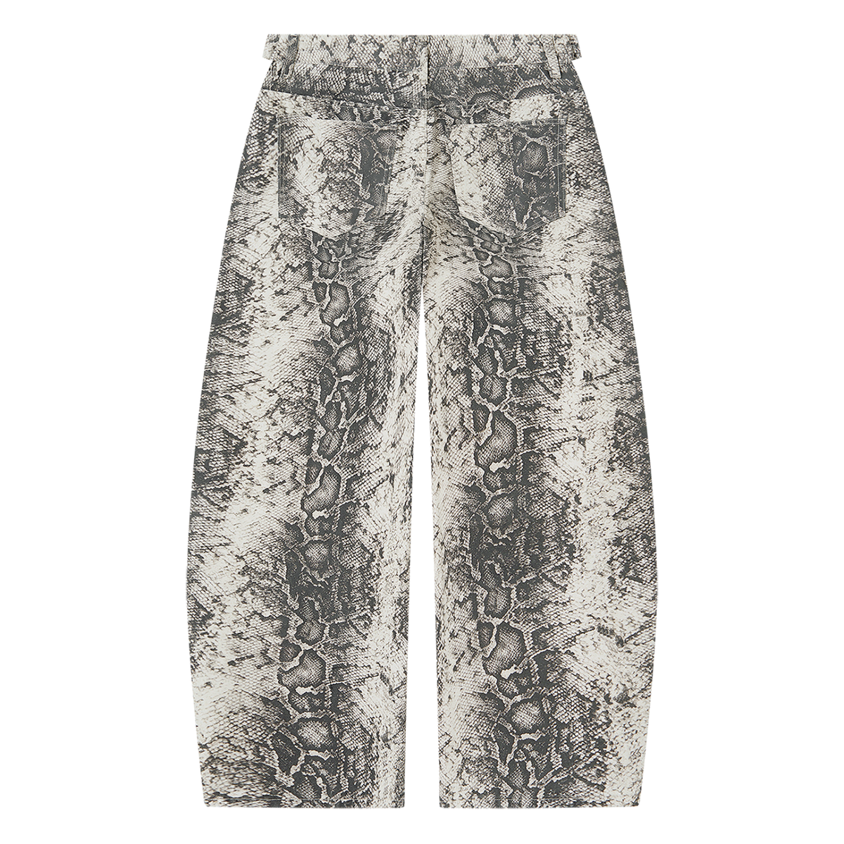 Men's Snake Print Barrel Leg Pants in white snake print, alternate angle