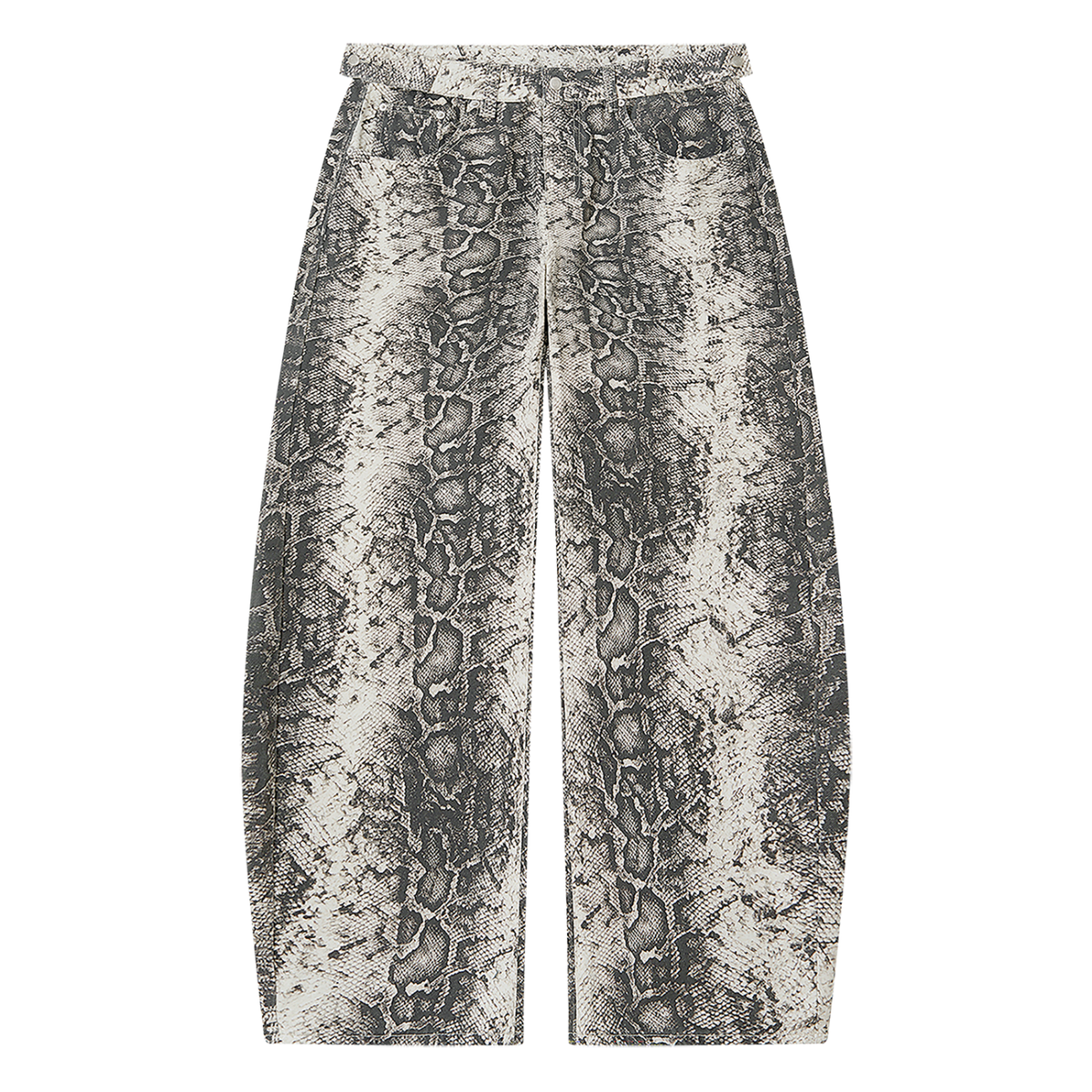 Men's Snake Print Barrel Leg Pants in white snake print