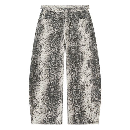 Men's Snake Print Barrel Leg Pants in white snake print