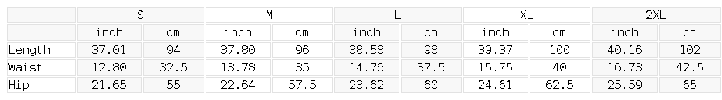 Size chart for the Men's Straight Leg Elastic Waist Pants