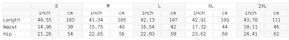 Size chart for the Men's Stretch Barrel Leg Pants