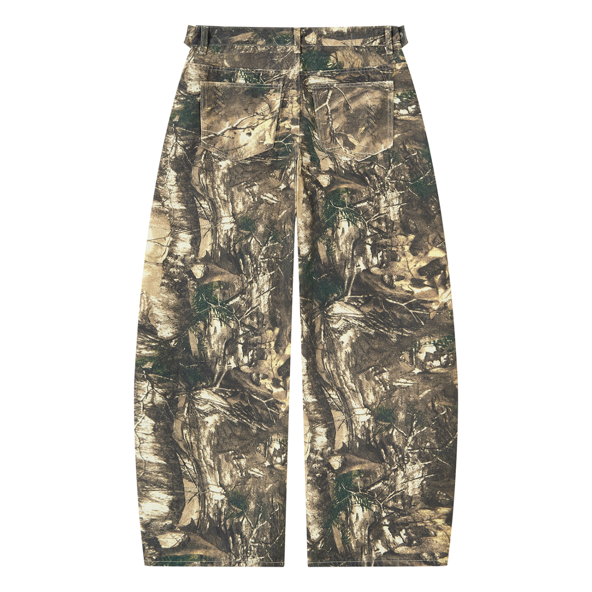 Men's Tree Camo Barrel Leg Pants in brown tree camo, alternate angle
