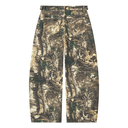 Men's Tree Camo Barrel Leg Pants in brown tree camo, alternate angle