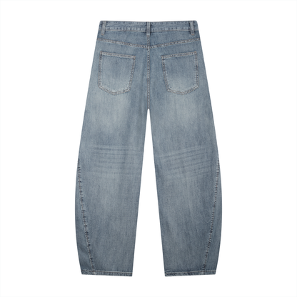 Men's Vintage Wash Barrel Leg Jeans - 260 gsm in blue, alternate angle