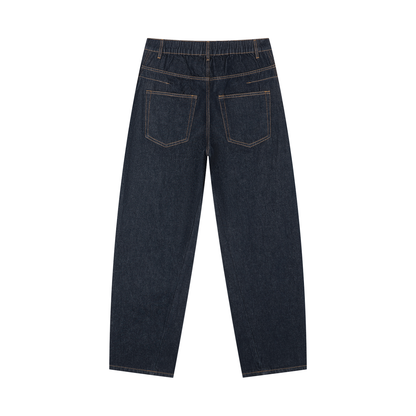 Men's Vintage Wash Barrel Leg Jeans in navy blue, alternate angle