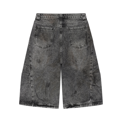 Men's Vintage Wash Denim Jean Shorts in black, alternate angle