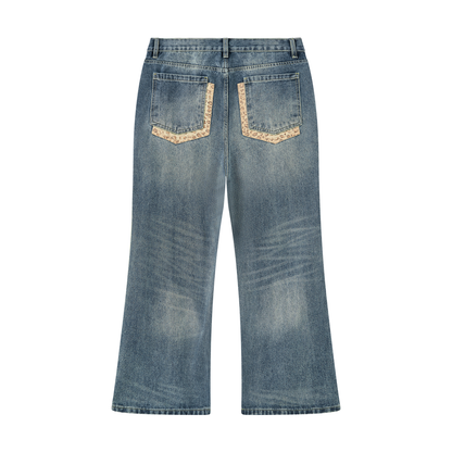 Men's Vintage Wash Denim Jeans - Flare fit in washed blue, alternate angle