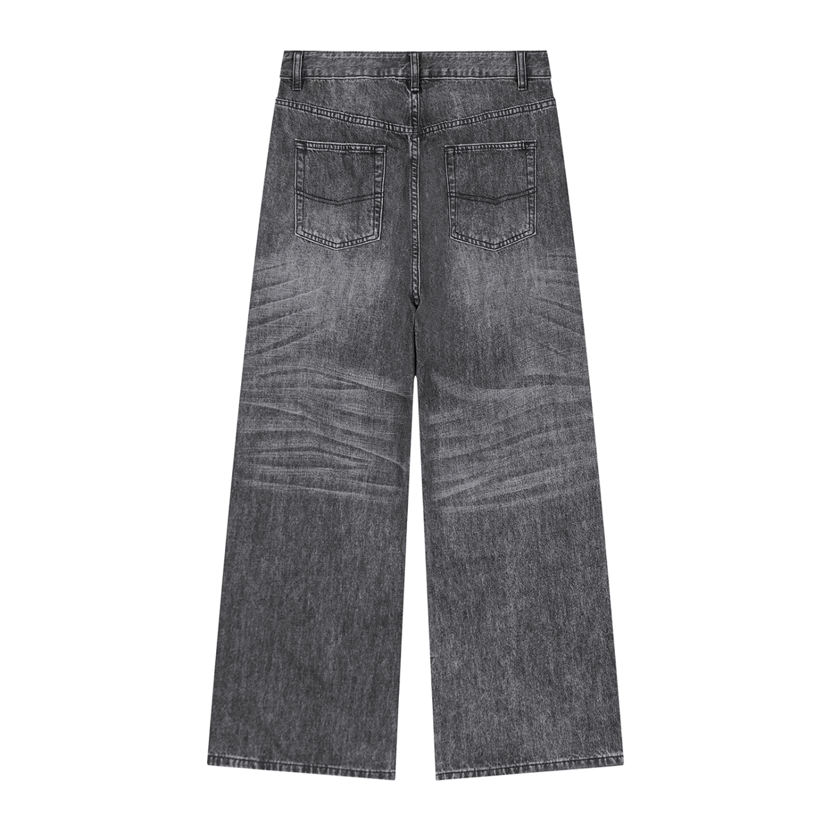 Men's Vintage Wash Pleated Wide Leg Denim Jeans in black, alternate angle