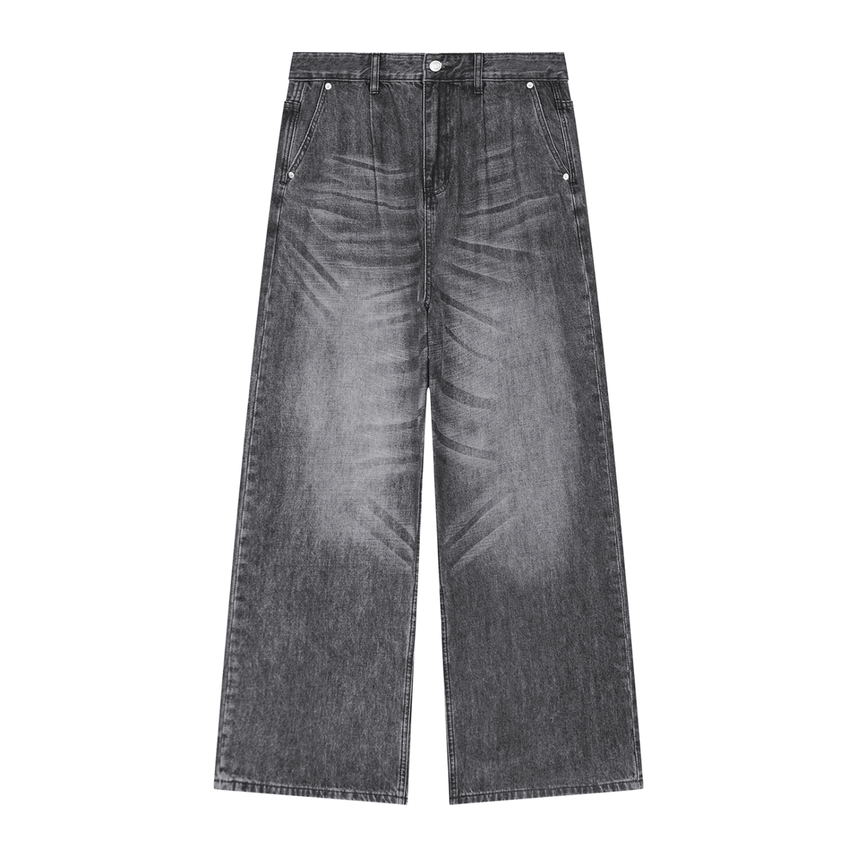 Men's Vintage Wash Pleated Wide Leg Denim Jeans in black
