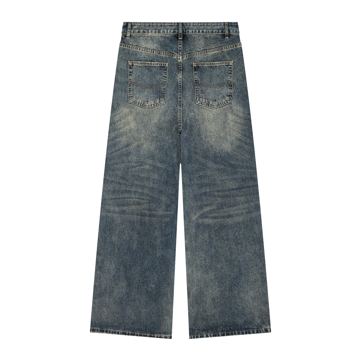 Men's Vintage Wash Pleated Wide Leg Denim Jeans in jeans blue, alternate angle
