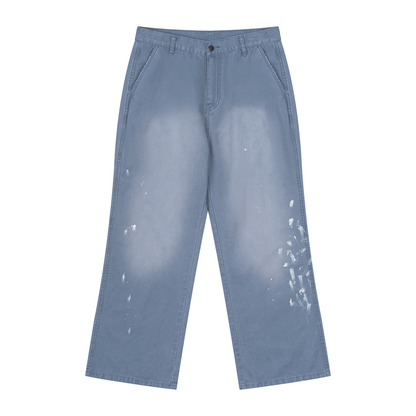 Men's Vintage Wash Splatter Denim Jeans in jeans blue