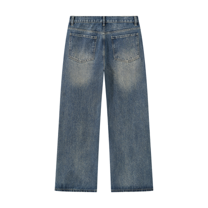 Men's Vintage Wash Straight Leg Denim Jeans in washed blue, alternate angle