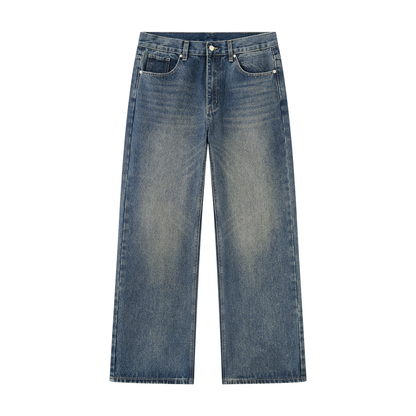 Men's Vintage Wash Straight Leg Denim Jeans in washed blue