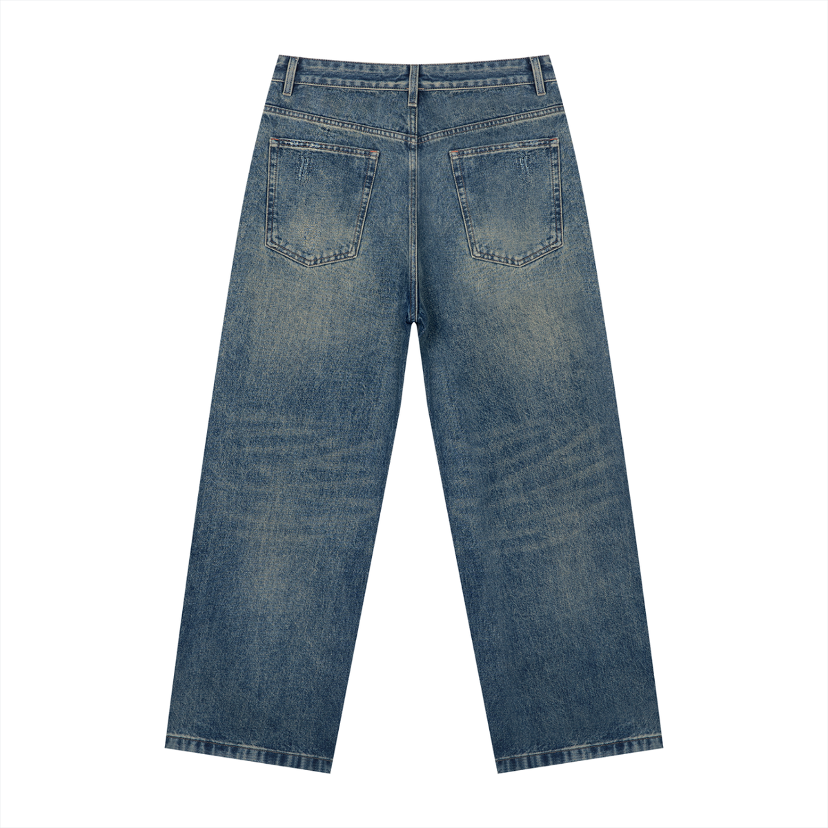 Men's Vintage Wash Studded Straight Leg Denim Jeans in jeans blue, alternate angle