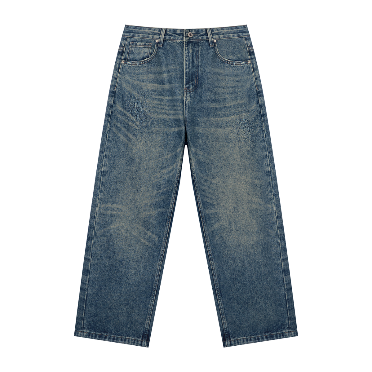 Men's Vintage Wash Studded Straight Leg Denim Jeans in jeans blue