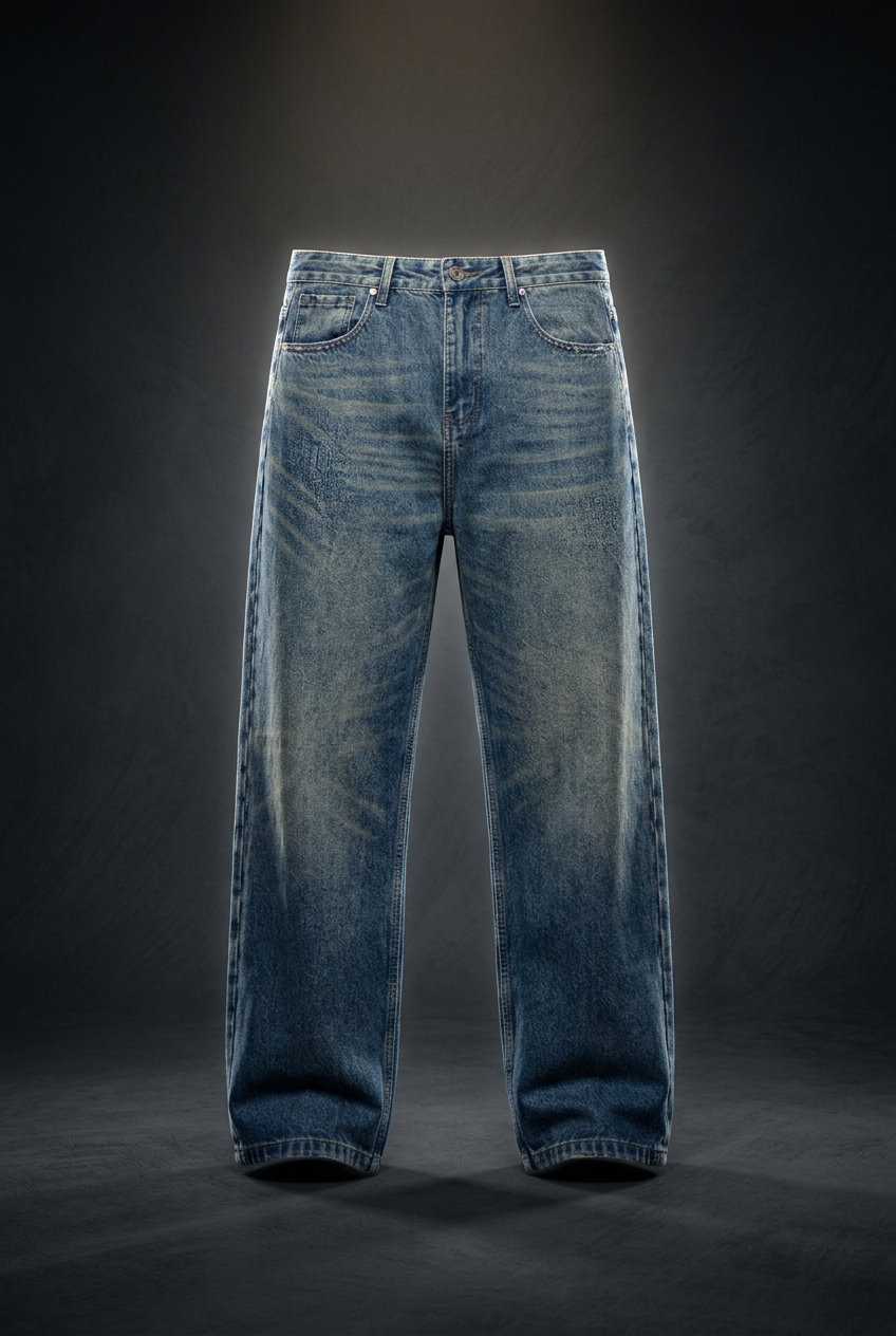 Men's Vintage Wash Studded Straight Leg Denim Jeans, view 1