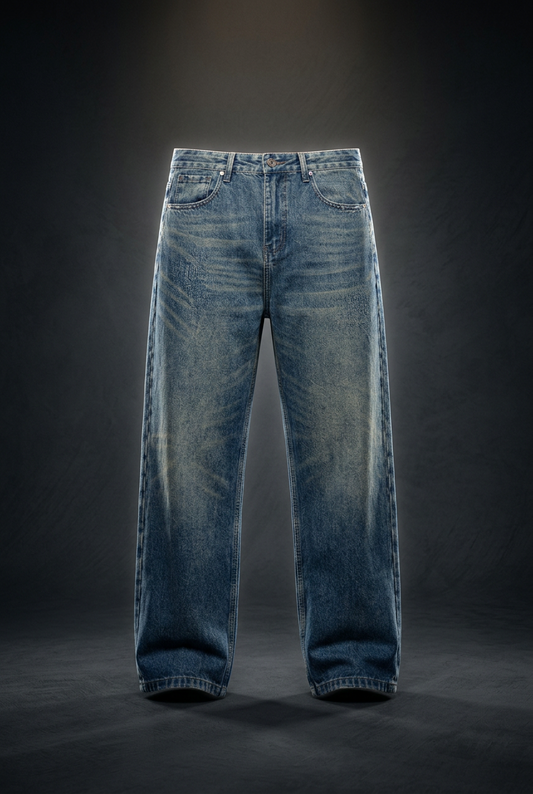 Men's Vintage Wash Studded Straight Leg Denim Jeans, view 1
