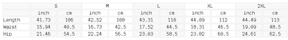 Size chart for the Men's Vintage Wash Topstitched Denim Jeans