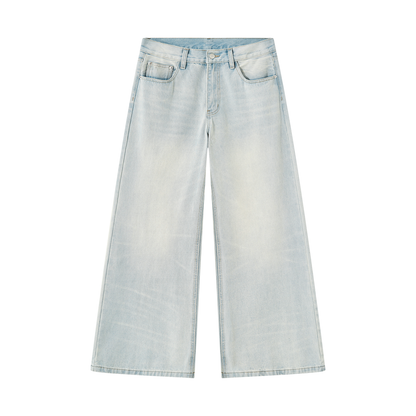 Men's Vintage Wash Wide Leg Denim Jeans in jeans blue