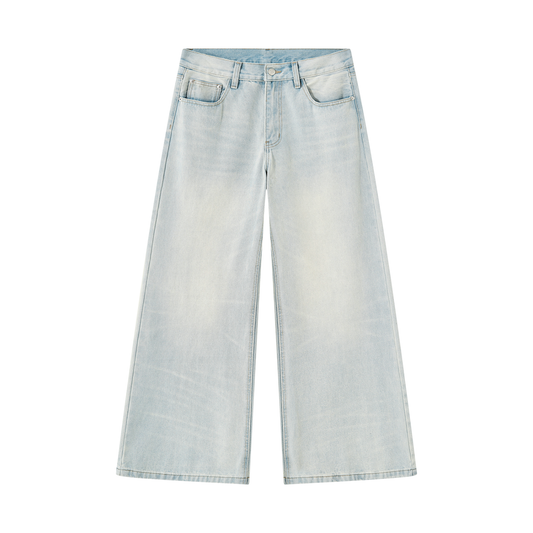 Men's Vintage Wash Wide Leg Denim Jeans in jeans blue