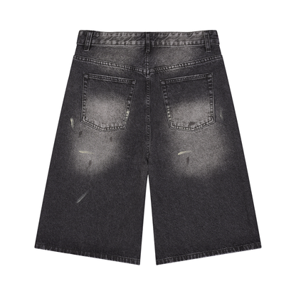 Men's Vintage Wash Wide Leg Denim Shorts in black, alternate angle