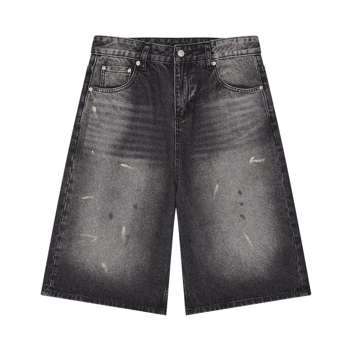 Men's Vintage Wash Wide Leg Denim Shorts in black