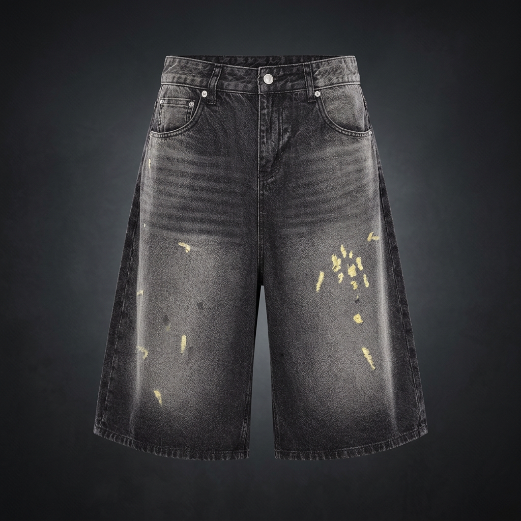 Men's Vintage Wash Wide Leg Denim Shorts – Loose Fit Thick Cotton Blend