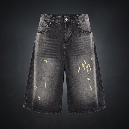 Men's Vintage Wash Wide Leg Denim Shorts – Loose Fit Thick Cotton Blend
