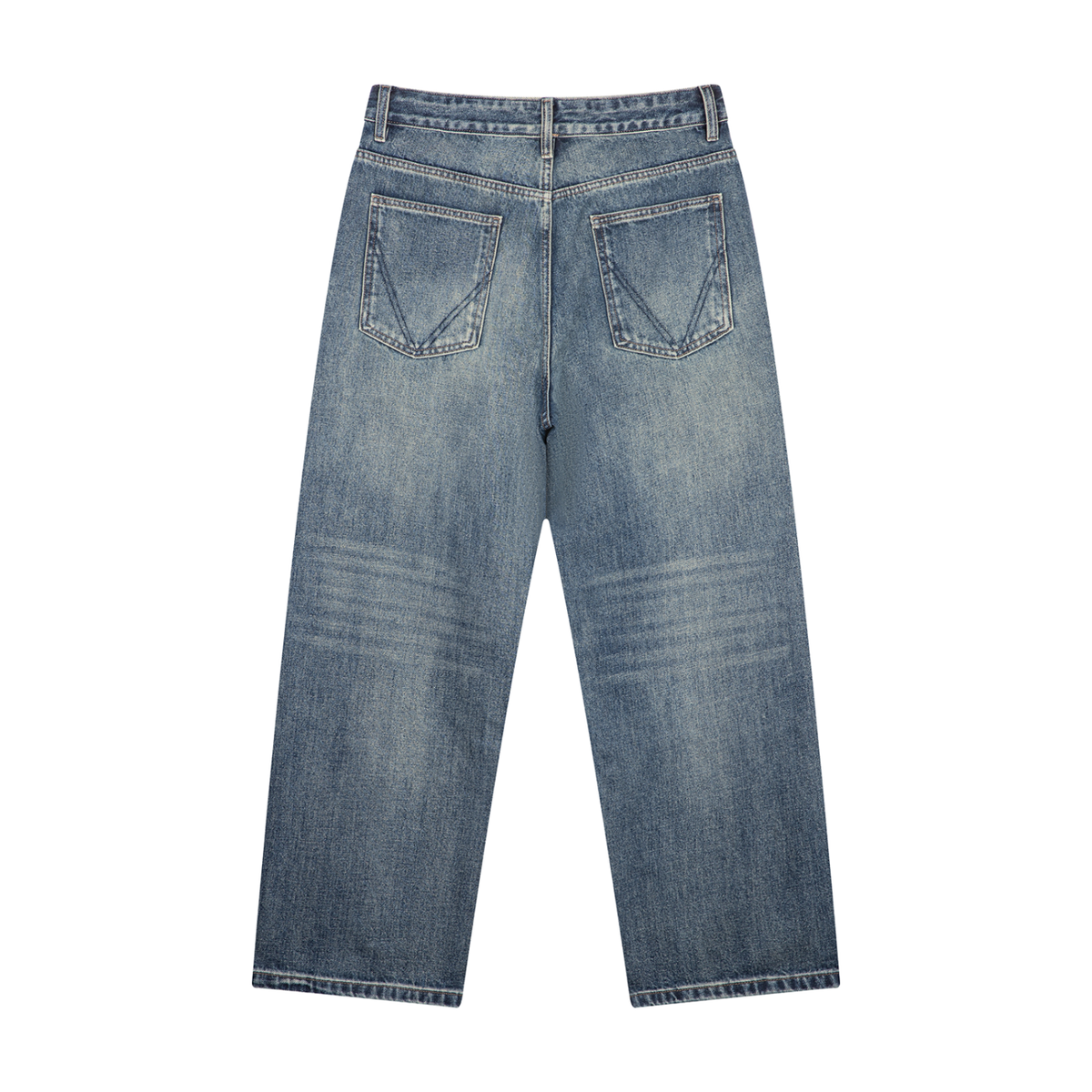 Men's Whiskered Vintage Wash Straight Leg Denim Jeans in jeans blue, alternate angle