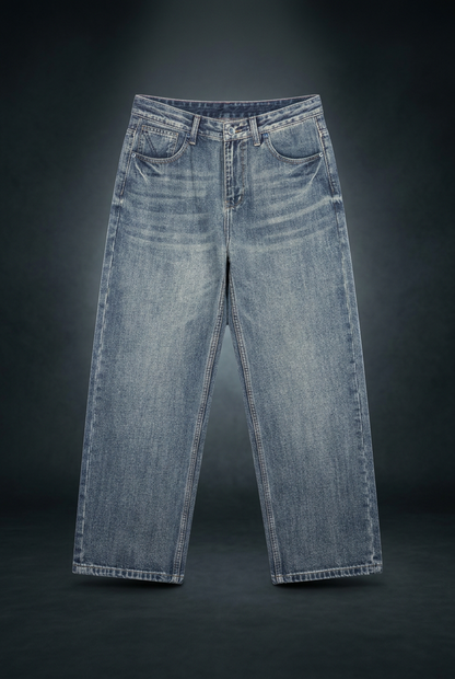 Men's Whiskered Vintage Wash Straight Leg Denim Jeans, view 1