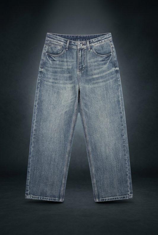 Men's Whiskered Vintage Wash Straight Leg Denim Jeans, view 1