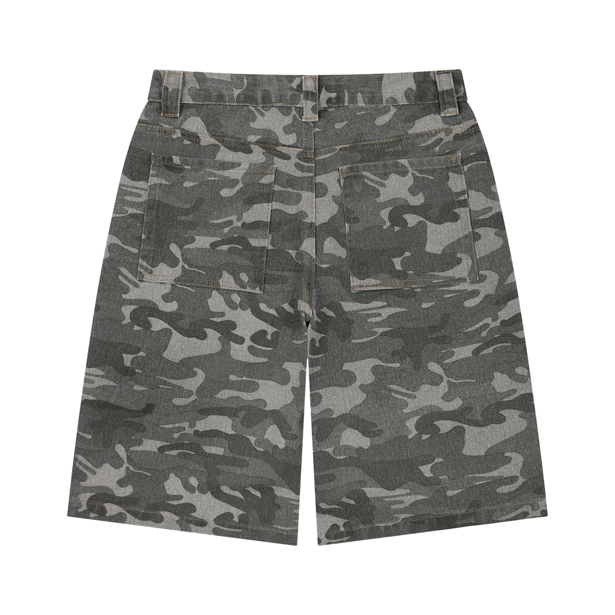 Men's Wide Leg Camo Shorts in gray camo, alternate angle