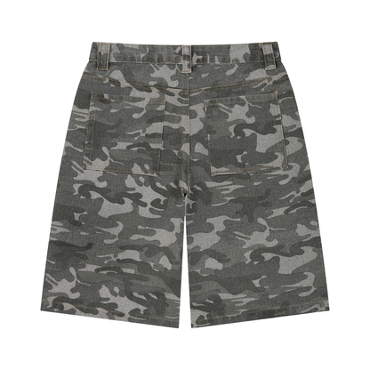 Men's Wide Leg Camo Shorts in gray camo, alternate angle