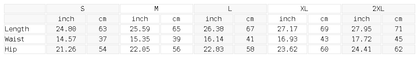 Size chart for the Men's Wide Leg Denim Shorts