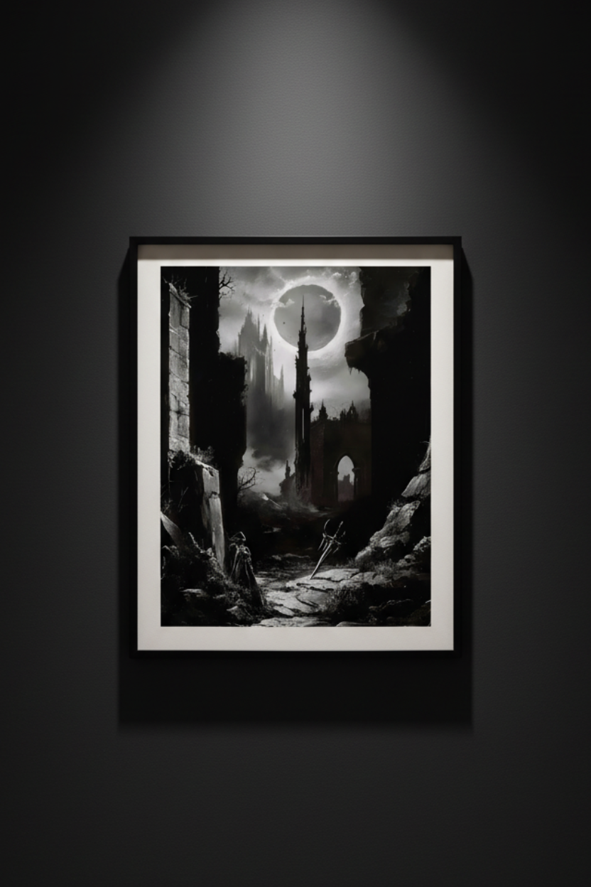Moonfall Sentinel gothic fantasy warrior fine art artwork