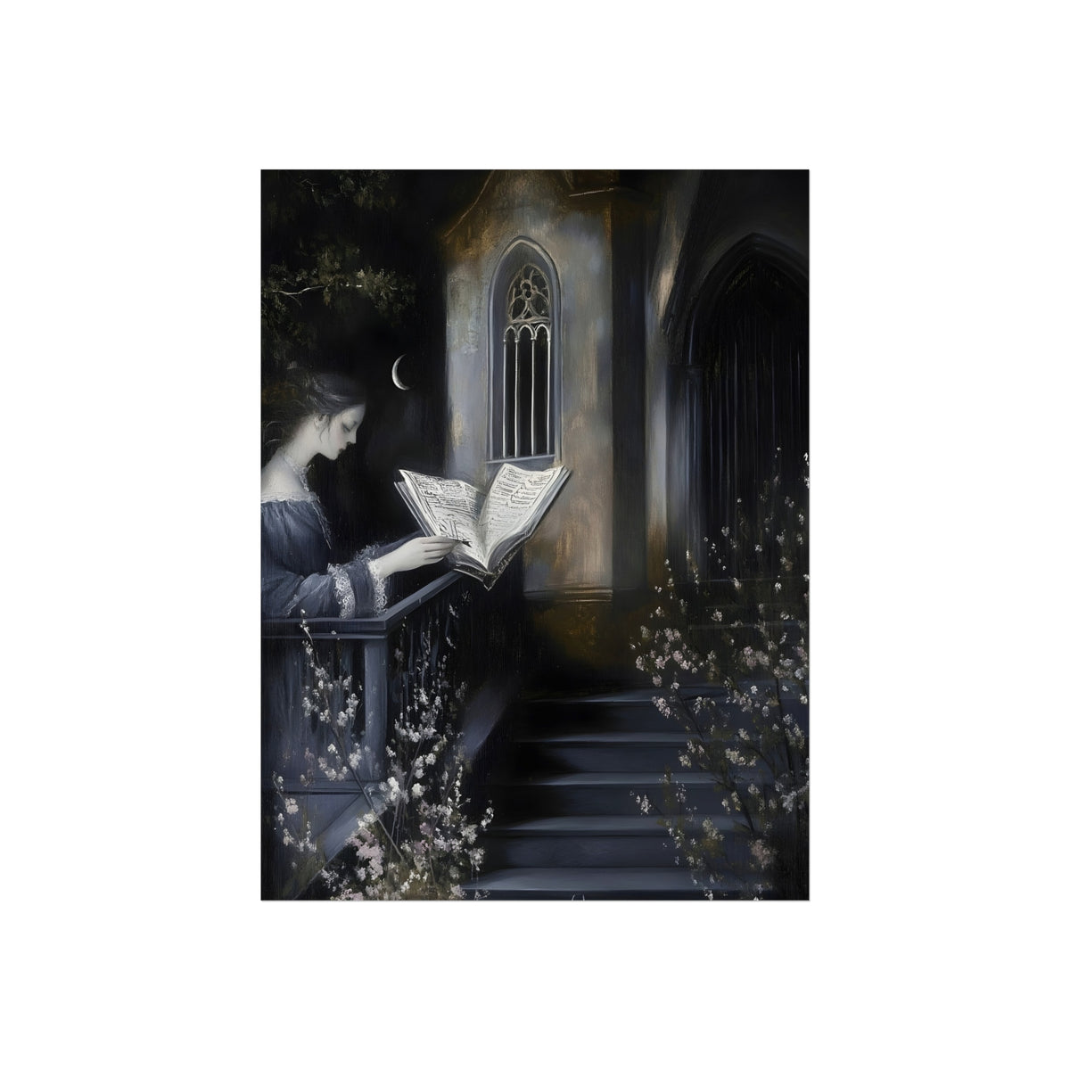 Moonlit Reader gothic woman reading beneath moonlight fine art print