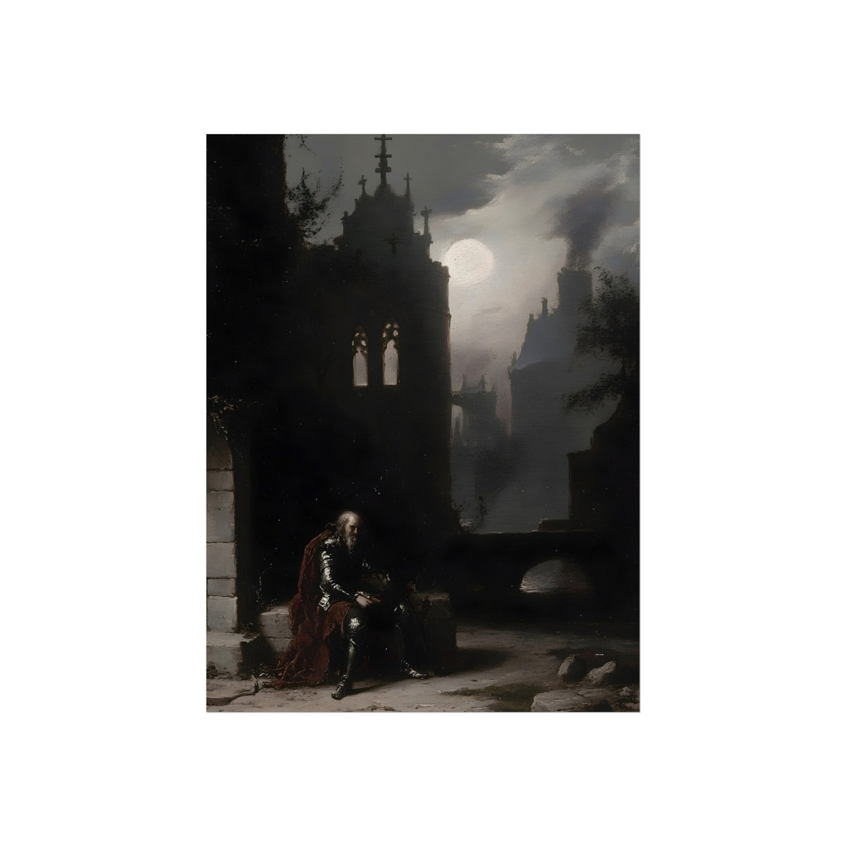 Moonlit Vigil unframed gothic man fine art paper print