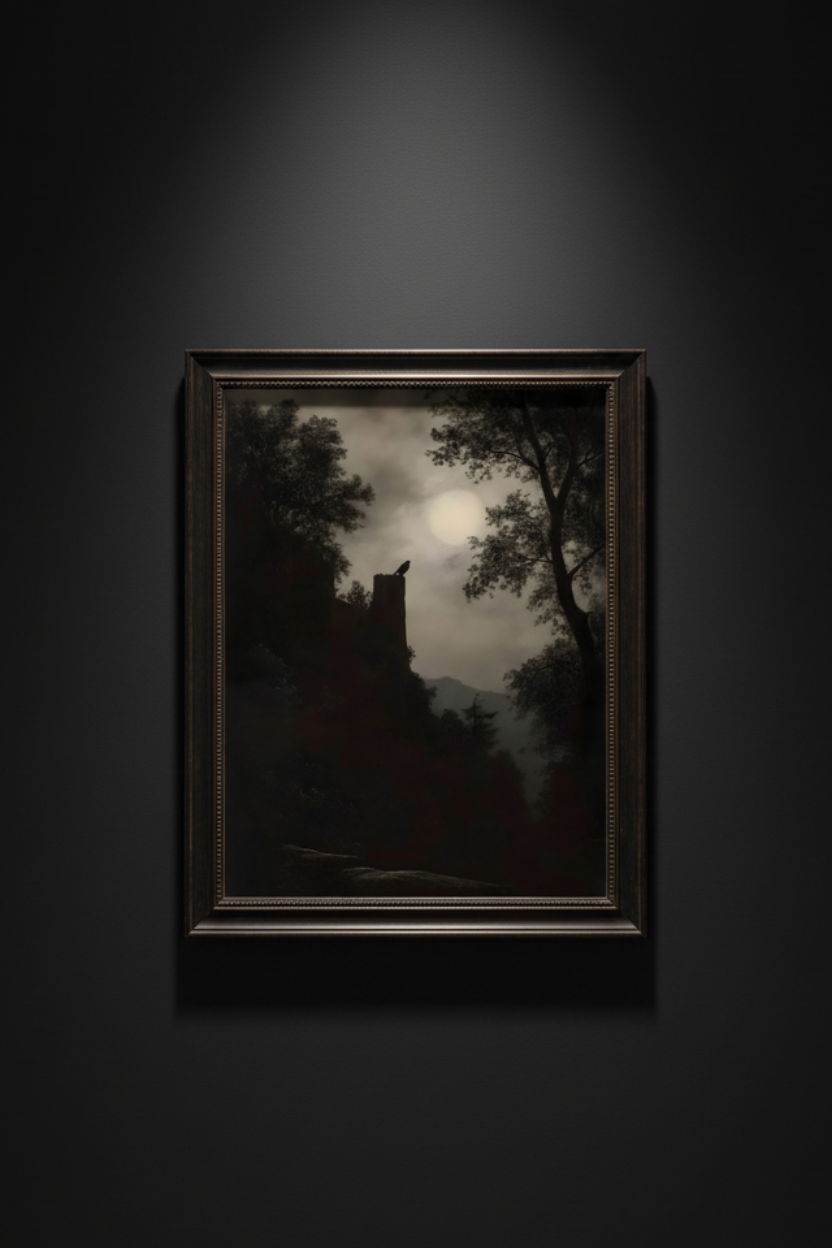 Moonrise Over Blackwood Keep | Gothic Landscape Fine Art Paper Print artwork image