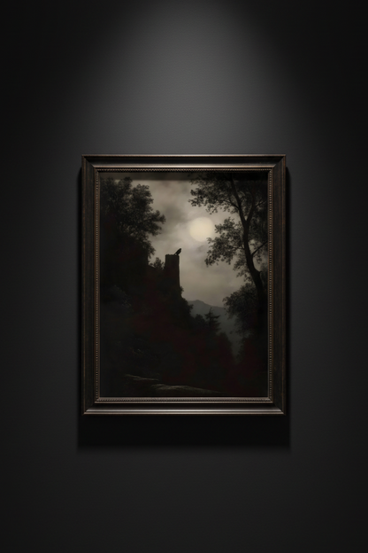 Moonrise Over Blackwood Keep | Gothic Landscape Fine Art Paper Print artwork image