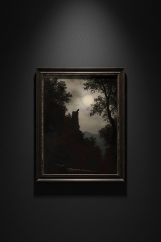 Moonrise Over Blackwood Keep | Gothic Landscape Fine Art Paper Print artwork image