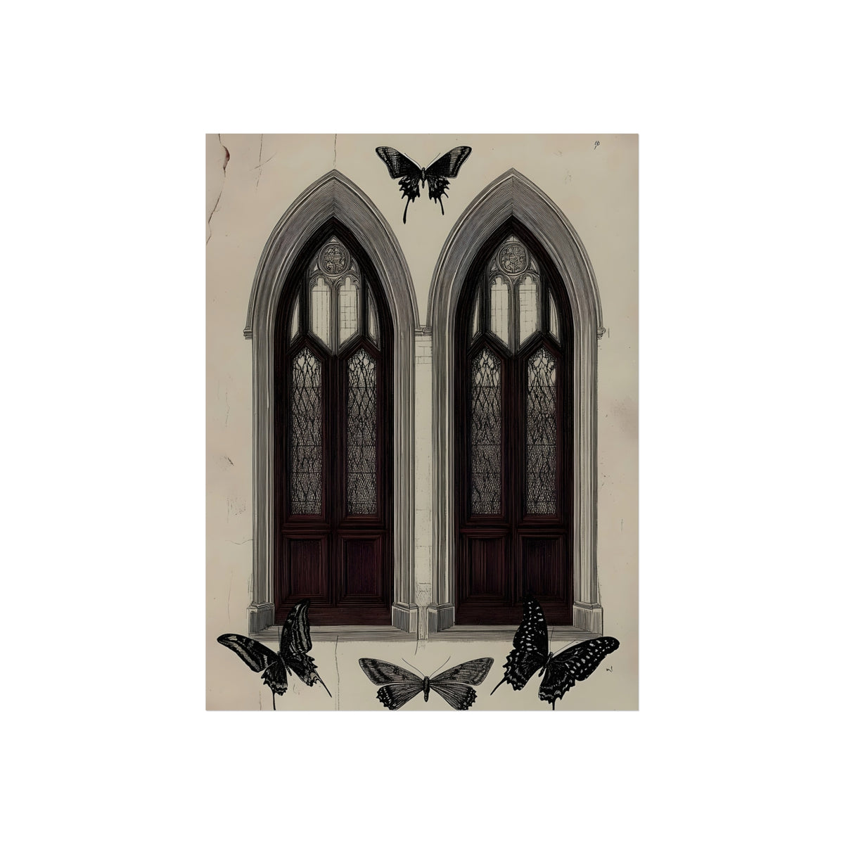 Moths at the Window | Gothic Architecture Fine Art Paper Print artwork