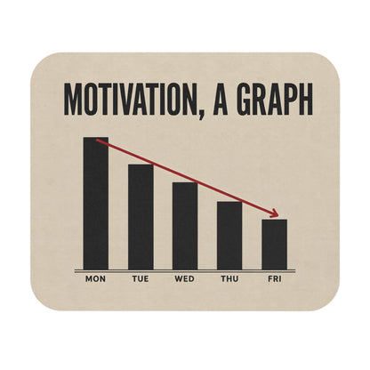 Funny motivation graph mouse pad with bars dropping from Monday to Friday, flat front view