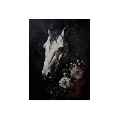 Night Garden Steed gothic horse and flowers fine art poster