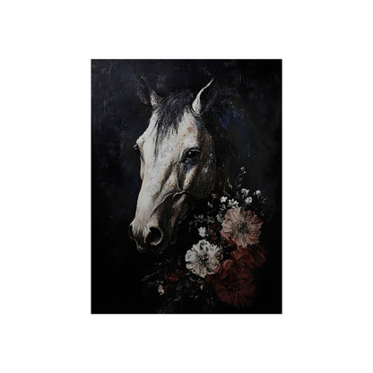 Night Garden Steed gothic horse and flowers fine art poster