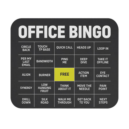 Funny office bingo mouse pad with corporate buzzwords, flat front view