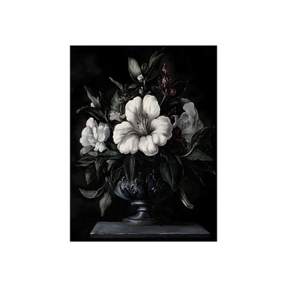Ossuary of Petals | Dark Floral Still Life Poster fine art poster mockup displayed in an interior setting.